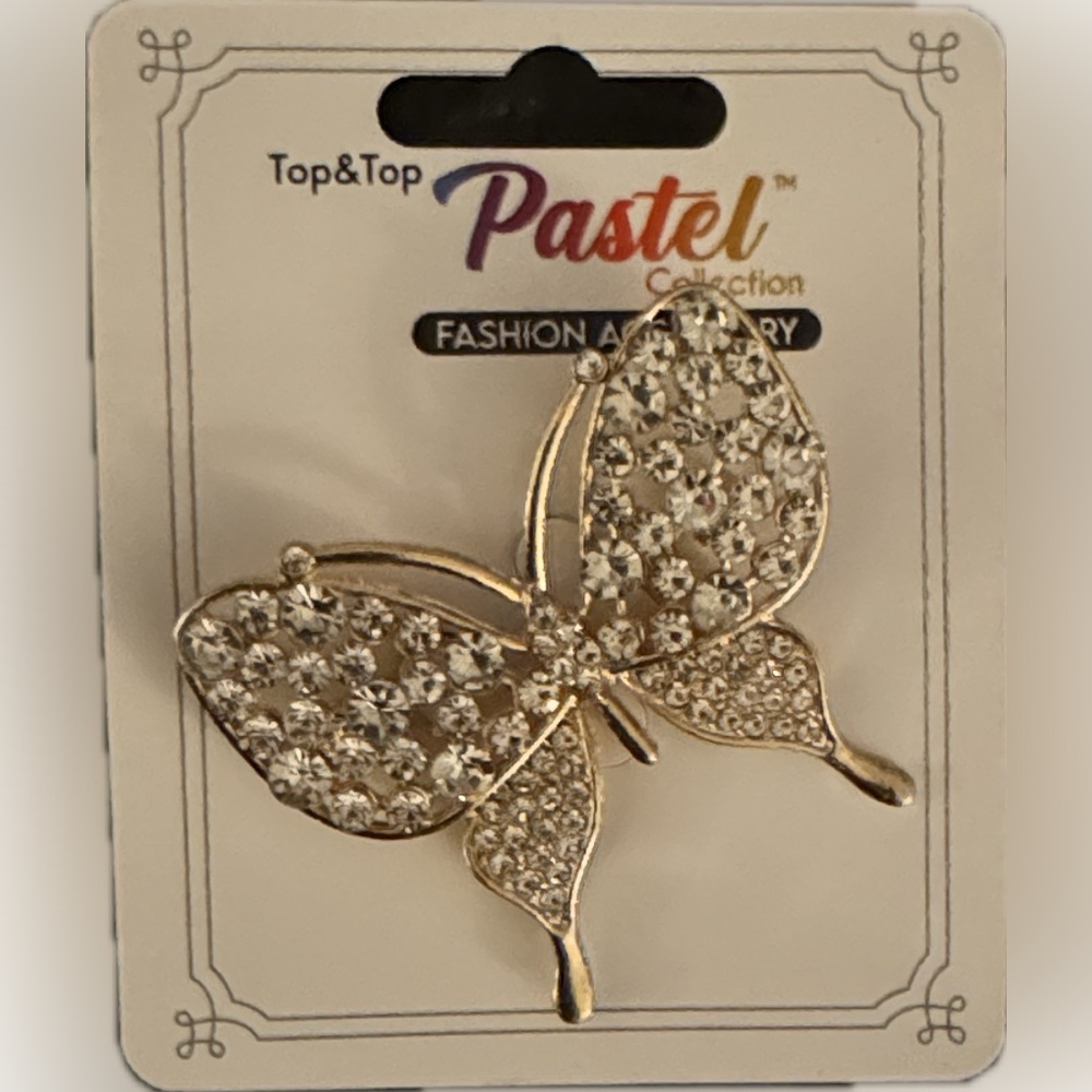 Rhinestone Butterfly Pin | Gold Tone Brooch